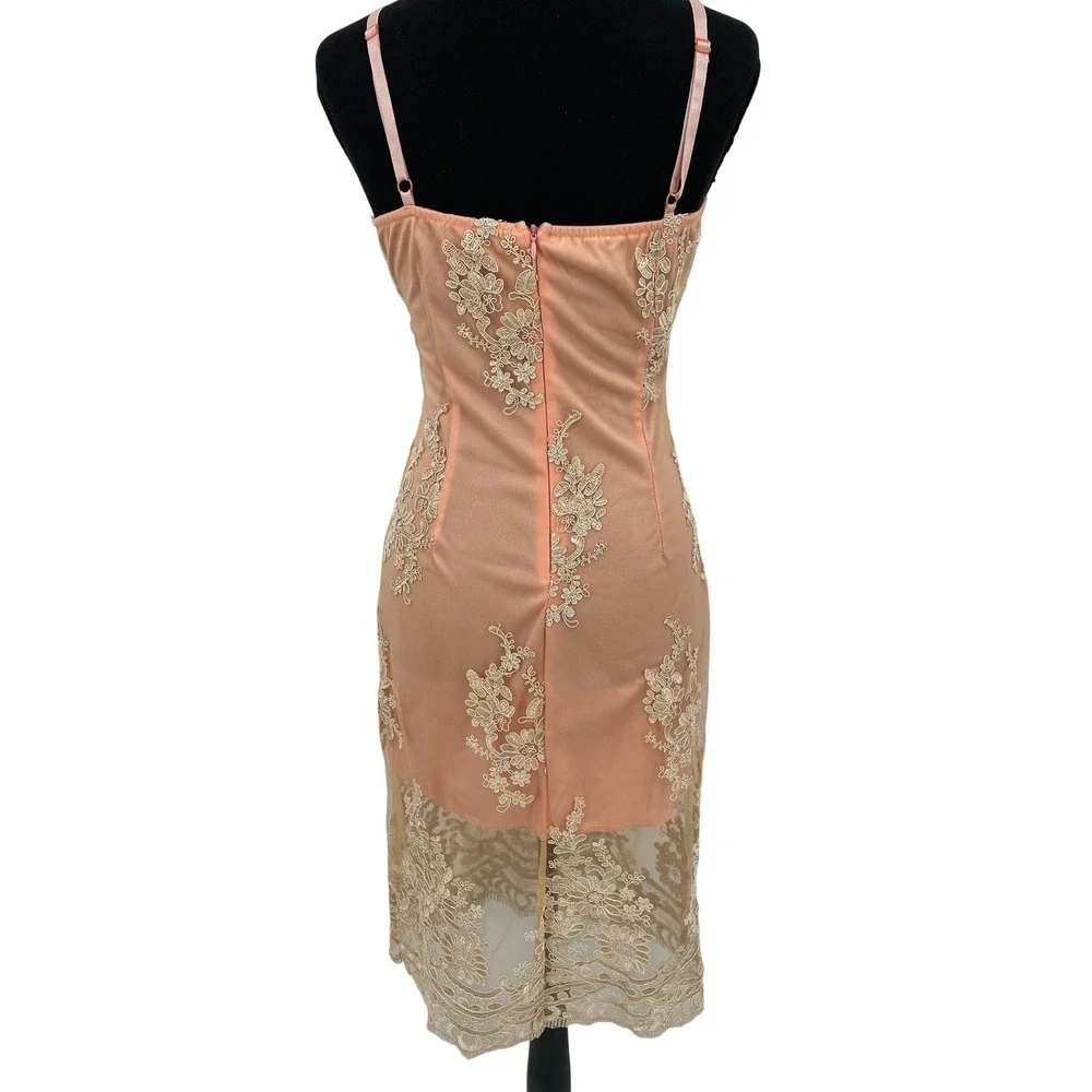 CBR Lace Dress Womens S Pink Lace Overlay Sheer Hem Embroidered Wedding Guest